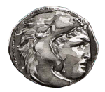 Монета на Александар III, Херакло во лавовска кожа на главата, лавир туш, Ѓ.Г.10